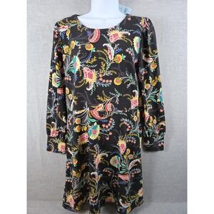 Loft Dress Size 8 Petite Black Floral Paisley Whimsigoth Long Sleeve Stretch NEW